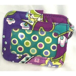 Vera Bradley Rhythm and Blues Quilted ID Case Wallet Card Holder Key Ring Purple